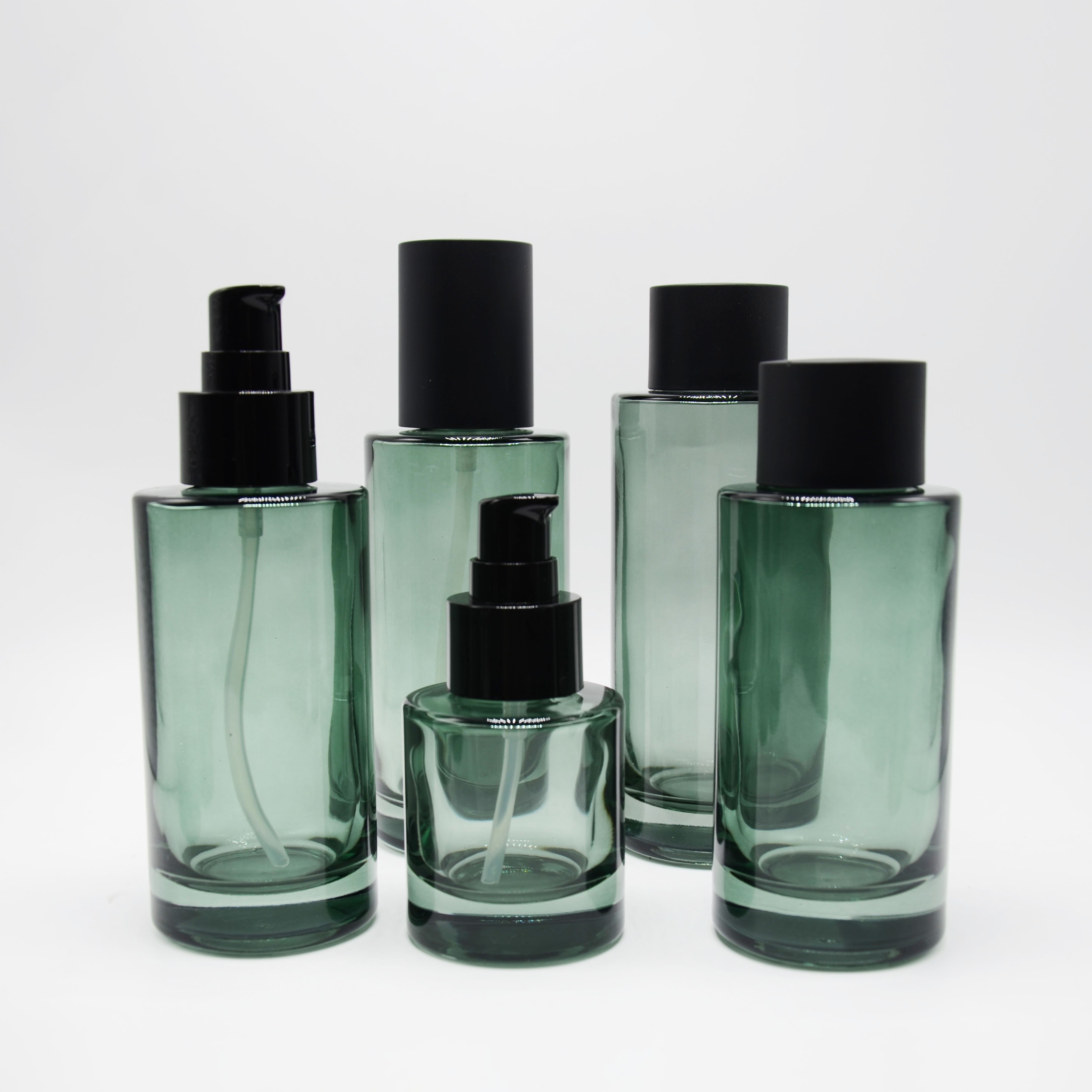 High-end Cosmetic Packaging Set 50g 30ml 50ml 100ml 120ml Flat Shoulder Glass Lotion Pump Serum Dropper Bottles Cream Jars