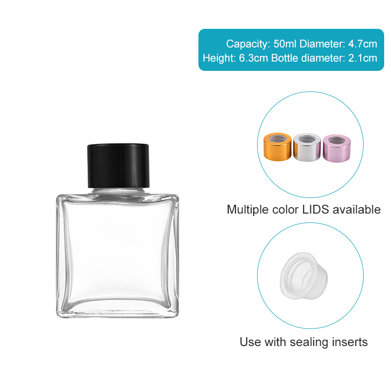 Custom Packaging Square 50Ml- 200Ml Fireless Aromatherapy Reed Diffuser Bottles With Lid Stick Glass Bottle