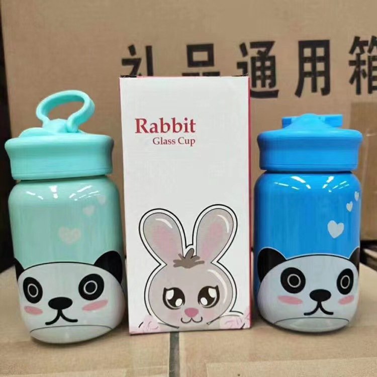 Creative trend of glass portable mobile phone holder bear cup tea separated by cute student personality water cup