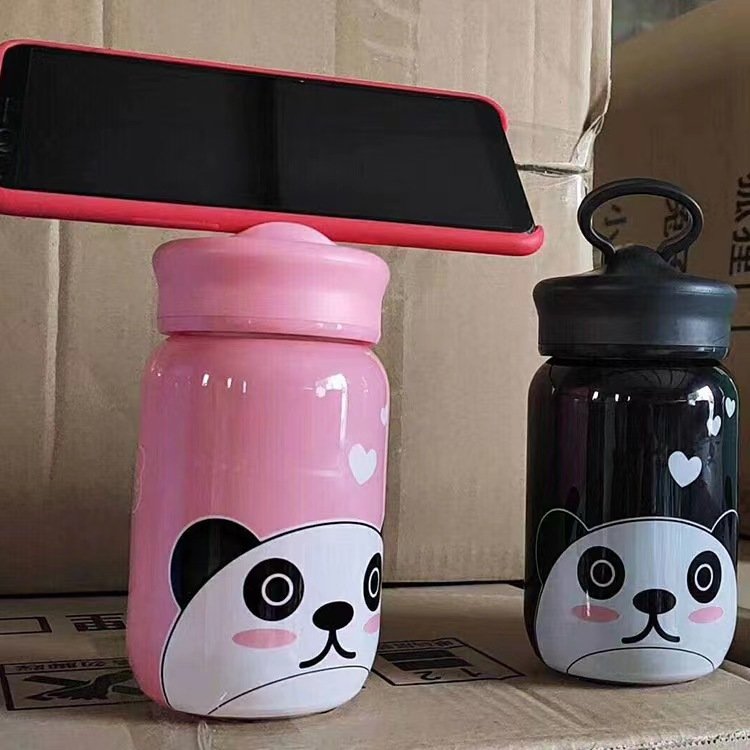 Creative trend of glass portable mobile phone holder bear cup tea separated by cute student personality water cup