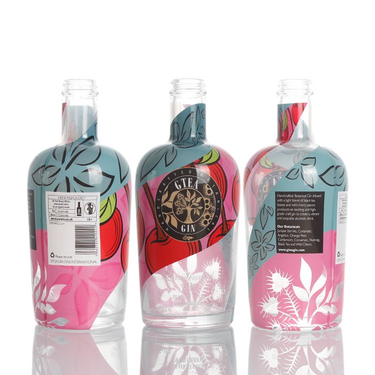 wholesale new design shrink film 750ml gin brandy rum whisky vodka tequila spirits liquor bottles with cap