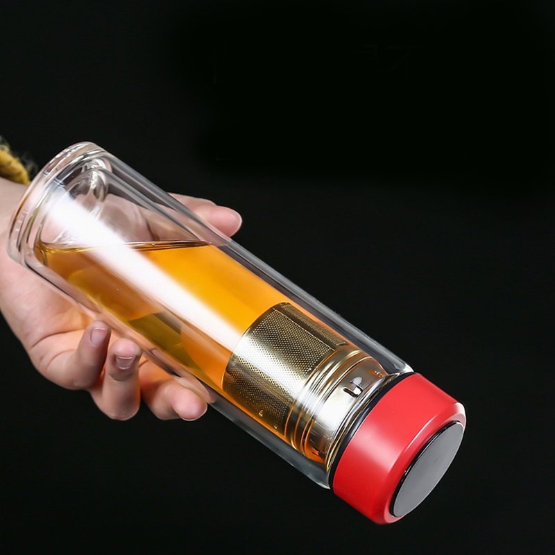 JM 350Ml Double Wall LFGB Vacuum Flasks & Thermoses Custom Logo Glass Bottle Clear Glass Water Bottle With Tea Strainer