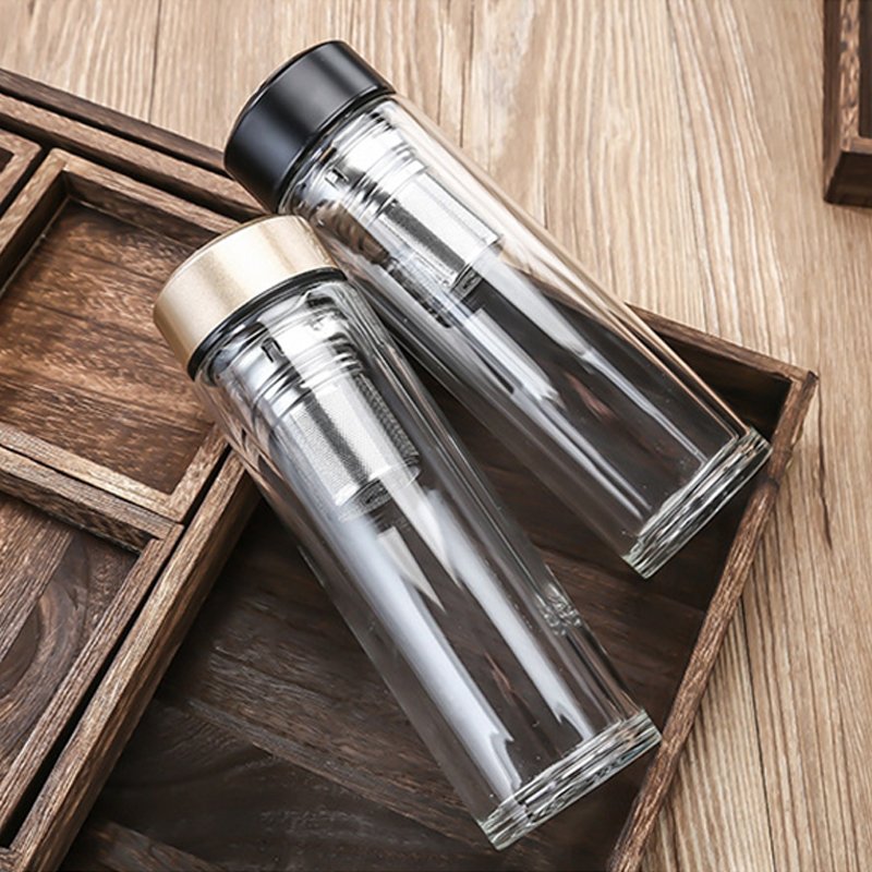 JM 350Ml Double Wall LFGB Vacuum Flasks & Thermoses Custom Logo Glass Bottle Clear Glass Water Bottle With Tea Strainer