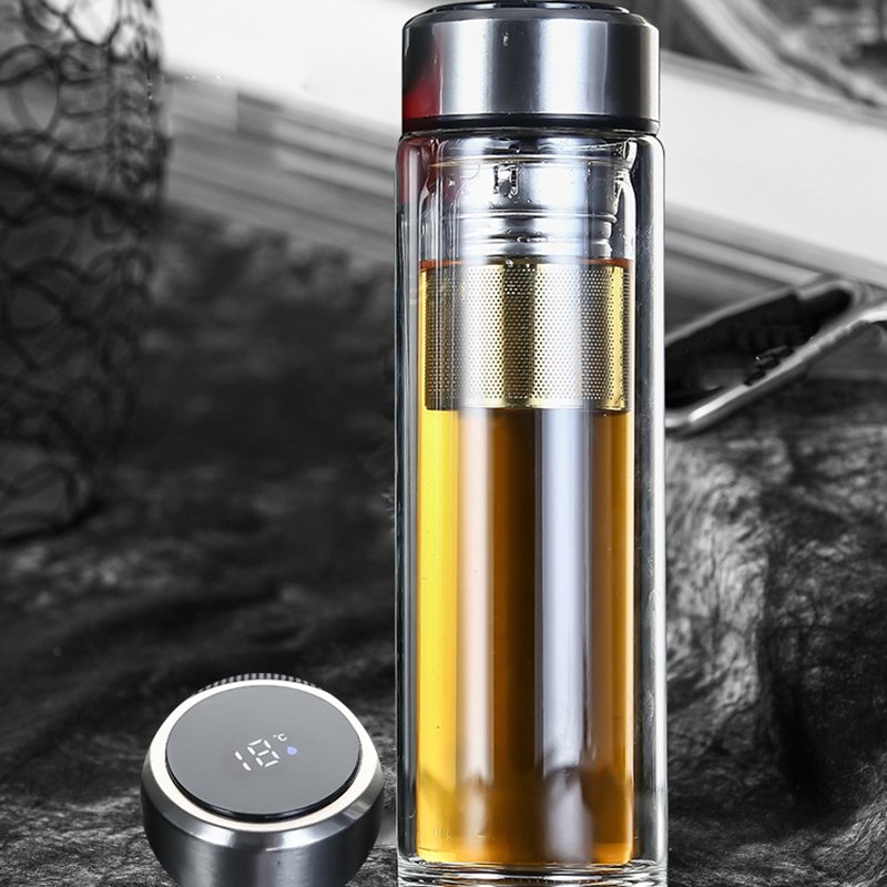 JM 350Ml Double Wall LFGB Vacuum Flasks & Thermoses Custom Logo Glass Bottle Clear Glass Water Bottle With Tea Strainer