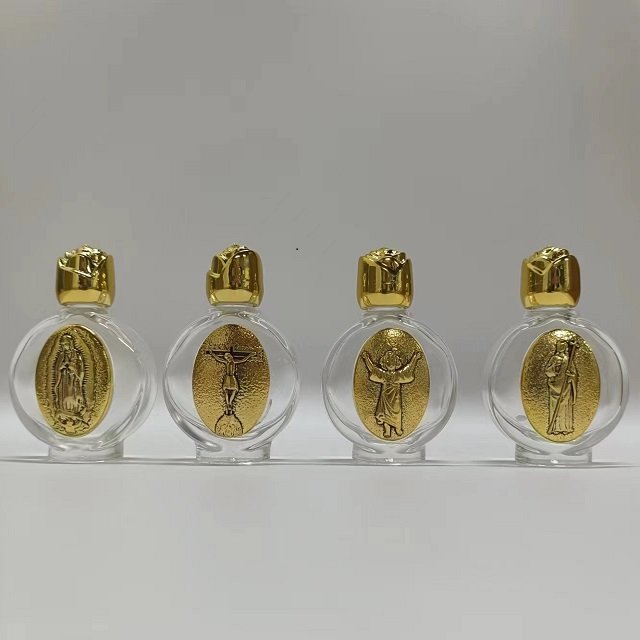 Customized religious patterns 15ml Mary Mother of God Holy Water Bottle jesus glass bottles