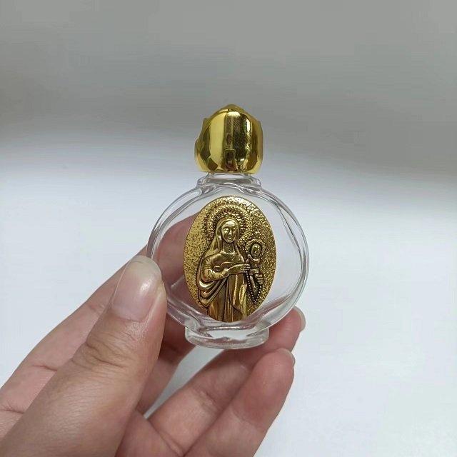 Customized religious patterns 15ml Mary Mother of God Holy Water Bottle jesus glass bottles