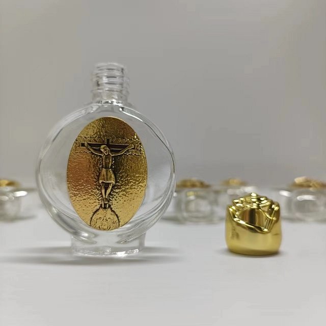 Customized religious patterns 15ml Mary Mother of God Holy Water Bottle jesus glass bottles