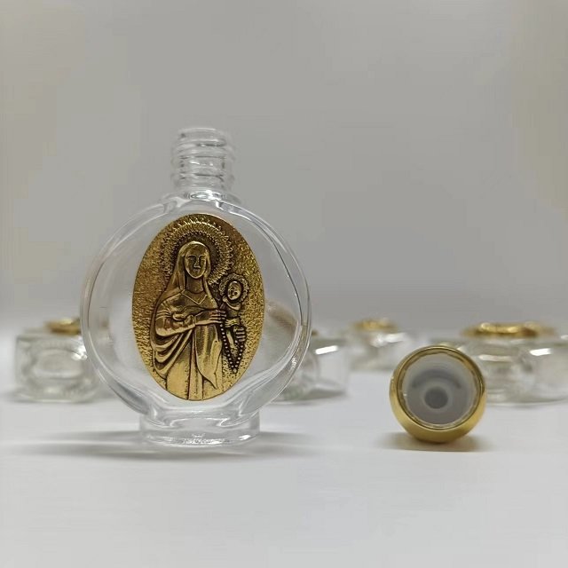 Customized religious patterns 15ml Mary Mother of God Holy Water Bottle jesus glass bottles