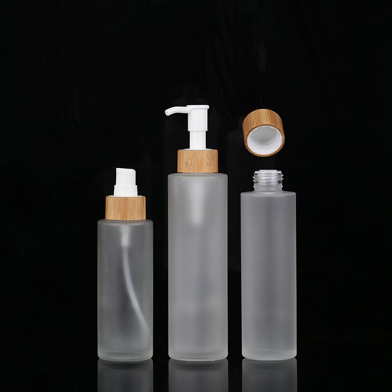 15ml 20ml 30ml 50ml 100ml 120ml 150ml Eco Friendly Glass Bamboo Lid Container Pump Bottle Frosted Spray Pump Shampoo Bottles