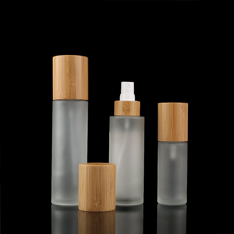15ml 20ml 30ml 50ml 100ml 120ml 150ml Eco Friendly Glass Bamboo Lid Container Pump Bottle Frosted Spray Pump Shampoo Bottles