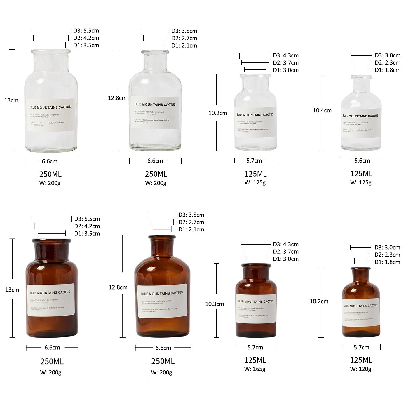 Custom logo Packaging Caps 125ml 250ml Clear Empty Luxury Aroma Reed Diffuser Aromatherapy Bottles Glass With Box for Home Decor