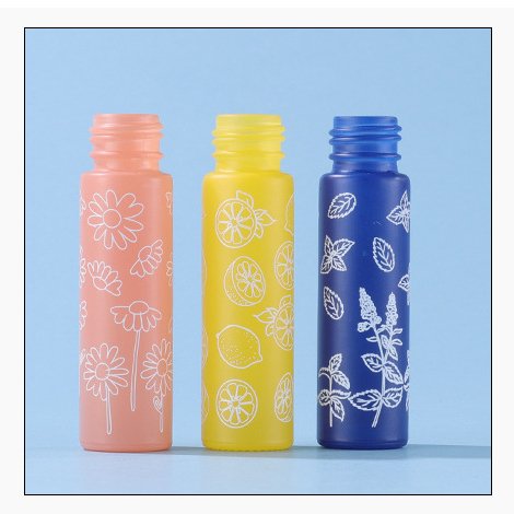 Refillable essential oils rollon glass bottle 10ml macaron floral printing roller bottle with matte gold cap perfumes packaging