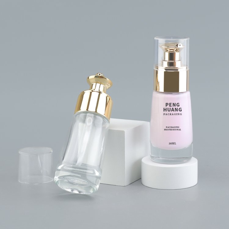 Serum Foundation Lotion Pump Bottle 30ml Empty Glass Bottle for Lotion Cleanser Essential Oils Liquids Body Cream