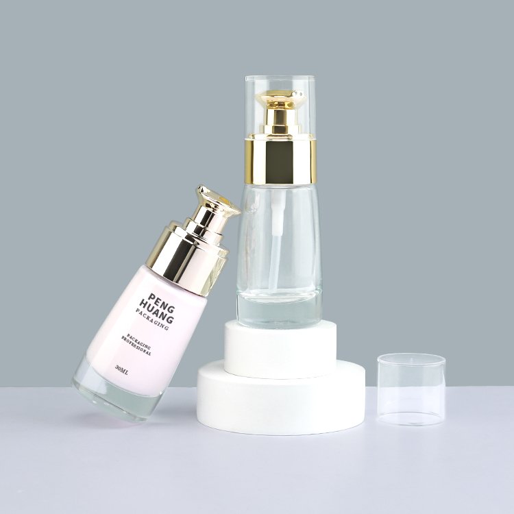 Serum Foundation Lotion Pump Bottle 30ml Empty Glass Bottle for Lotion Cleanser Essential Oils Liquids Body Cream
