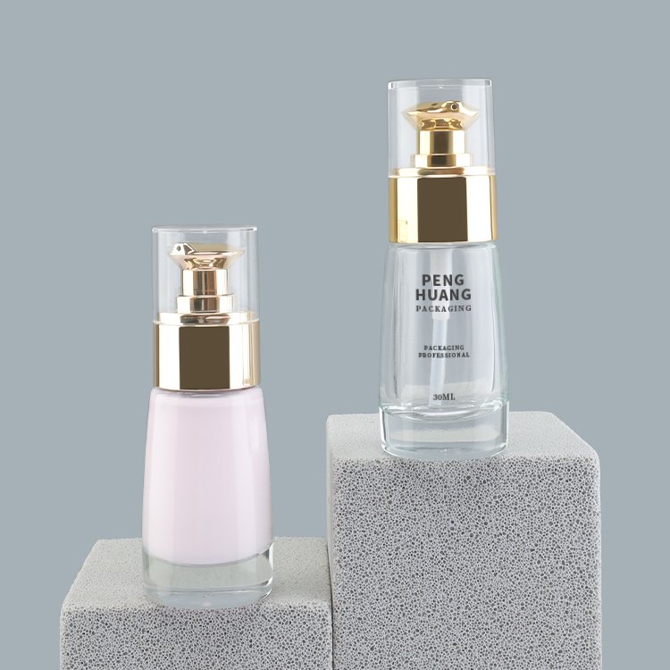 Serum Foundation Lotion Pump Bottle 30ml Empty Glass Bottle for Lotion Cleanser Essential Oils Liquids Body Cream