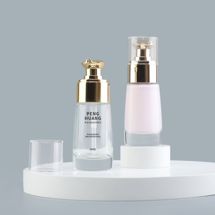 Serum Foundation Lotion Pump Bottle 30ml Empty Glass Bottle for Lotion Cleanser Essential Oils Liquids Body Cream