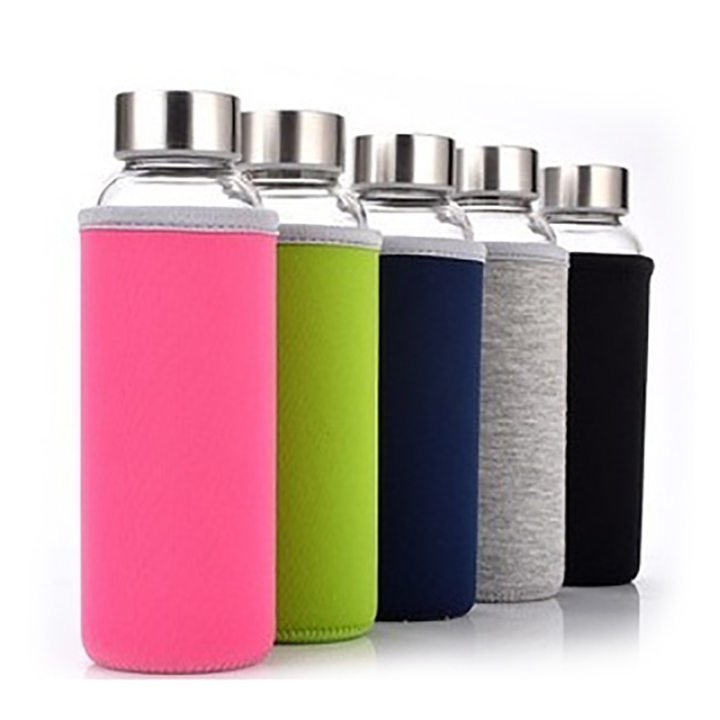 Hot Sale Eco-friendly Clear Glass Water Drink Bottles with Leak Proof Stainless Steel lid for Juice Refrigerator