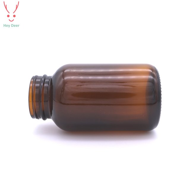 Glass pill jar wide mouth amber 200ml glass bottle with Screw cap