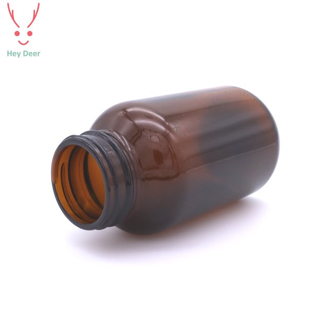 Glass pill jar wide mouth amber 200ml glass bottle with Screw cap