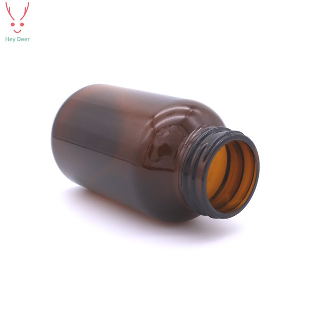 Glass pill jar wide mouth amber 200ml glass bottle with Screw cap