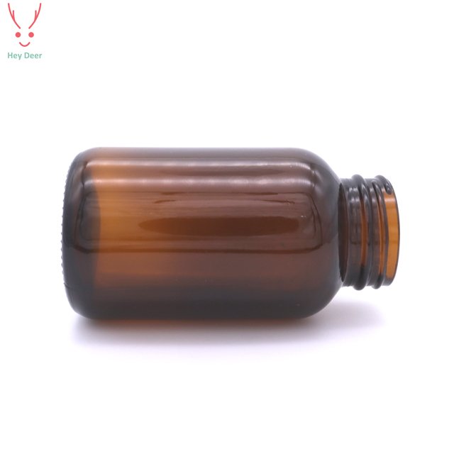 Glass pill jar wide mouth amber 200ml glass bottle with Screw cap
