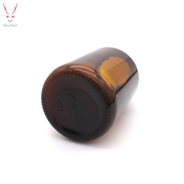 Glass pill jar wide mouth amber 200ml glass bottle with Screw cap