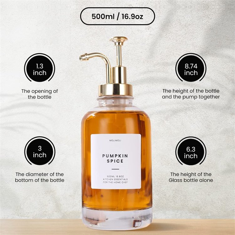 Online Hot Coffee Honey Pump Dispenser Gold Pump Coffee Syrup Dispenser Glass Bottle for Coffee Bar