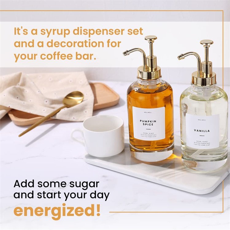 Online Hot Coffee Honey Pump Dispenser Gold Pump Coffee Syrup Dispenser Glass Bottle for Coffee Bar