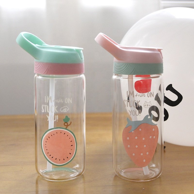 Custom Plastic Printing Children Drink ware Water Tumbler Glass Bottle with straw