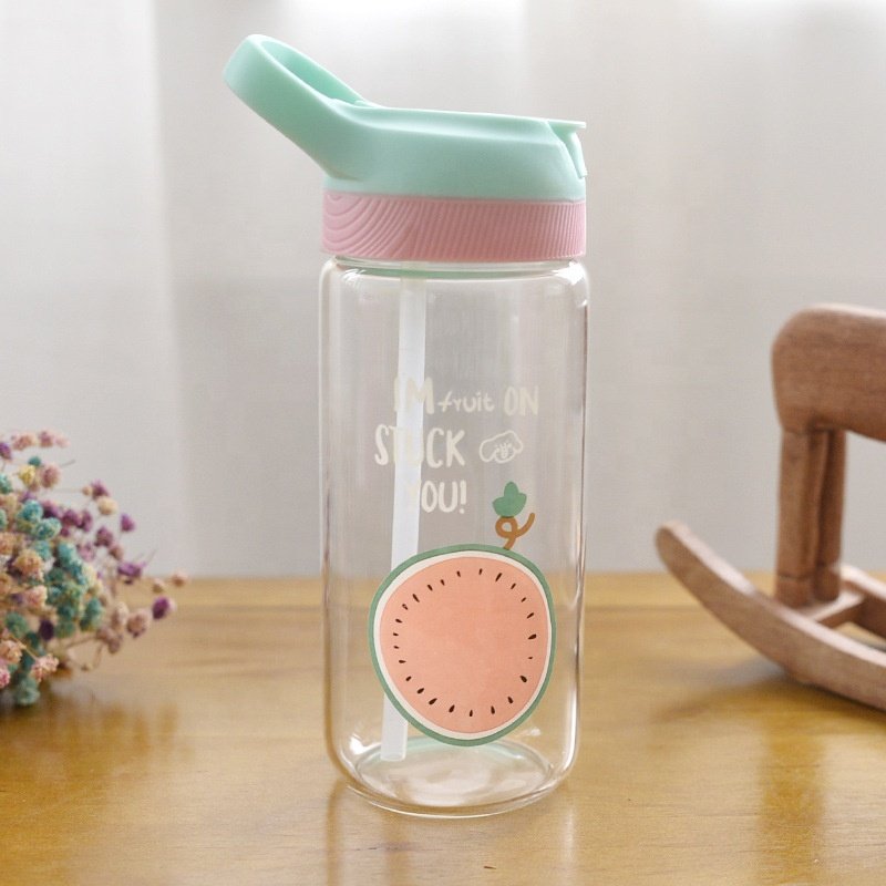 Custom Plastic Printing Children Drink ware Water Tumbler Glass Bottle with straw