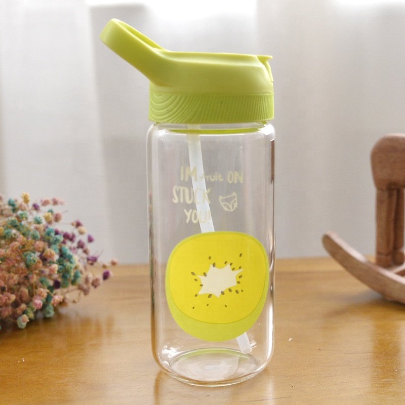 Custom Plastic Printing Children Drink ware Water Tumbler Glass Bottle with straw