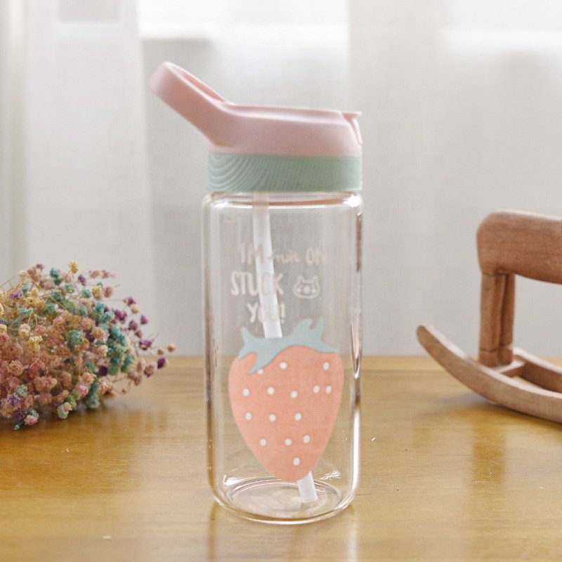 Custom Plastic Printing Children Drink ware Water Tumbler Glass Bottle with straw