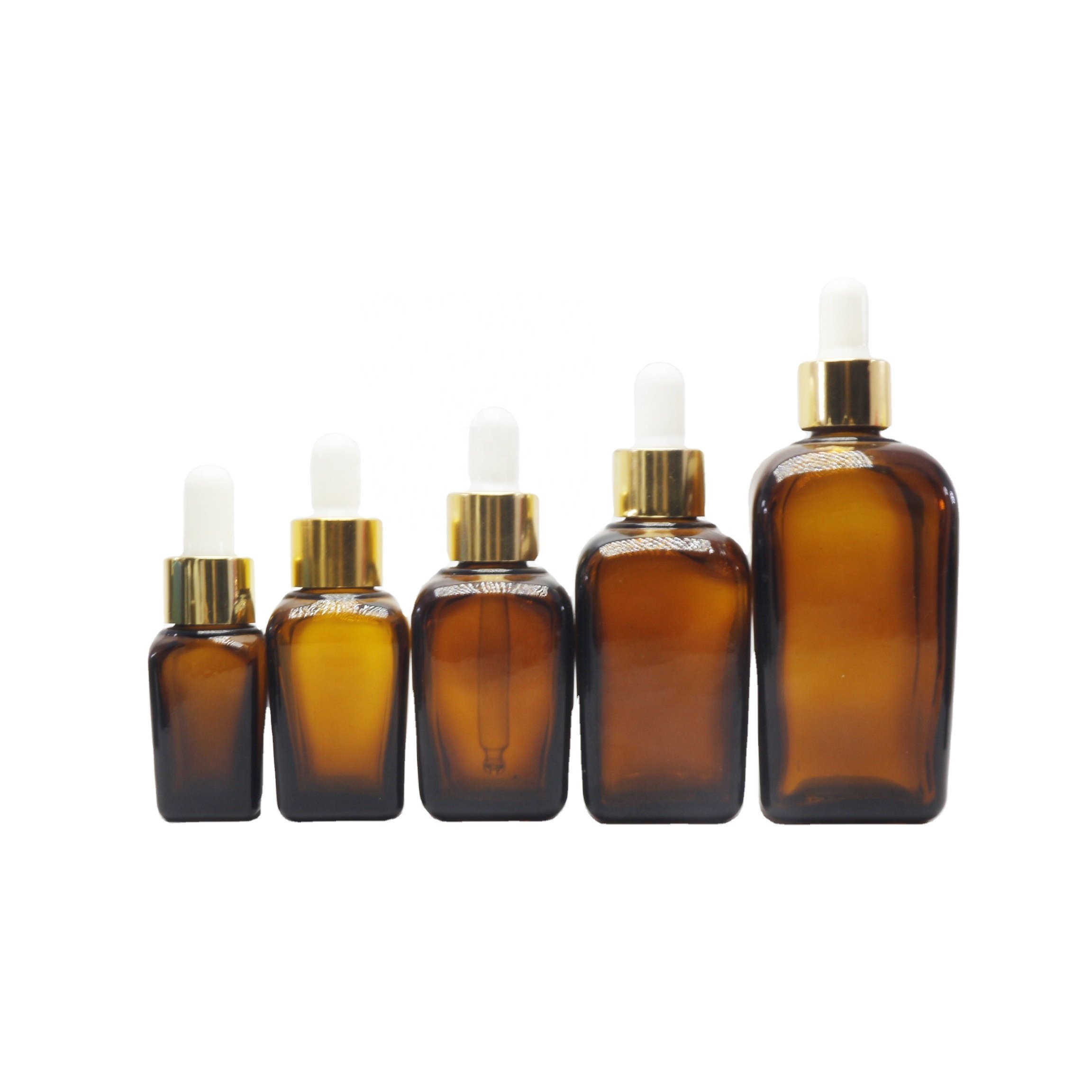 square 10ml 15ml 30ml 50ml 100ml amber brown glass bottle for essential oil serum hair oil GB-150B