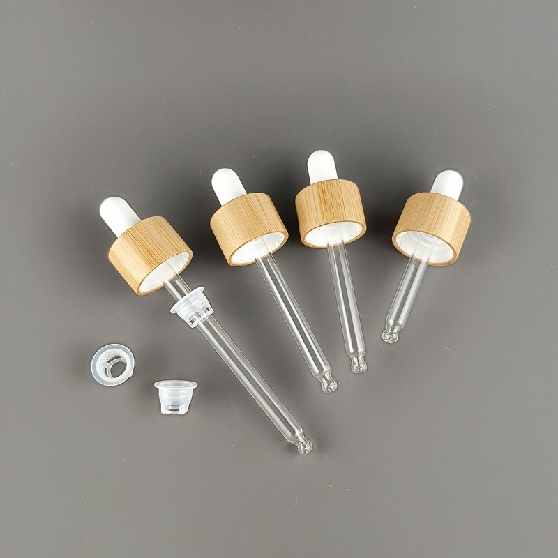 Flat shoulder glass bottle 30 ml 50 ml 60 ml frosted glass bottle cosmetic dropper serum dropper bottle with bamboo dropper