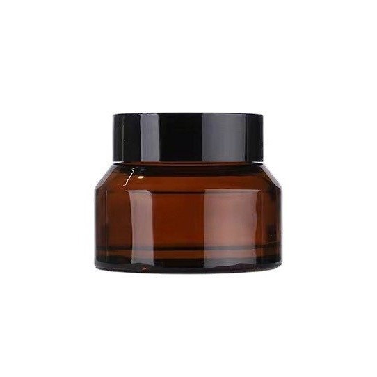 50g amber Slant Shoulder Slimming Scrub Empty jar Cosmetic packaging glass face cream jar with black cap for skincare beauty