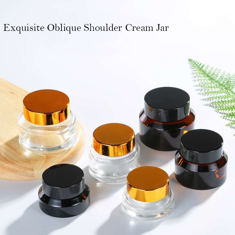 50g amber Slant Shoulder Slimming Scrub Empty jar Cosmetic packaging glass face cream jar with black cap for skincare beauty