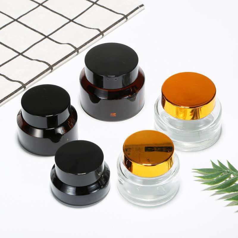 50g amber Slant Shoulder Slimming Scrub Empty jar Cosmetic packaging glass face cream jar with black cap for skincare beauty