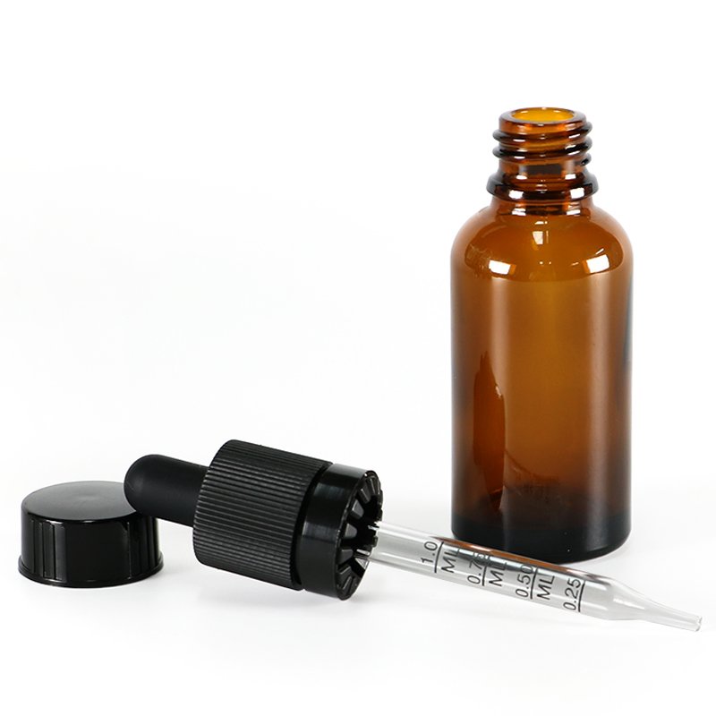 XWM Hot Amber Frosted Amber Brown Clear Boston Round Glass Bottles with dropper