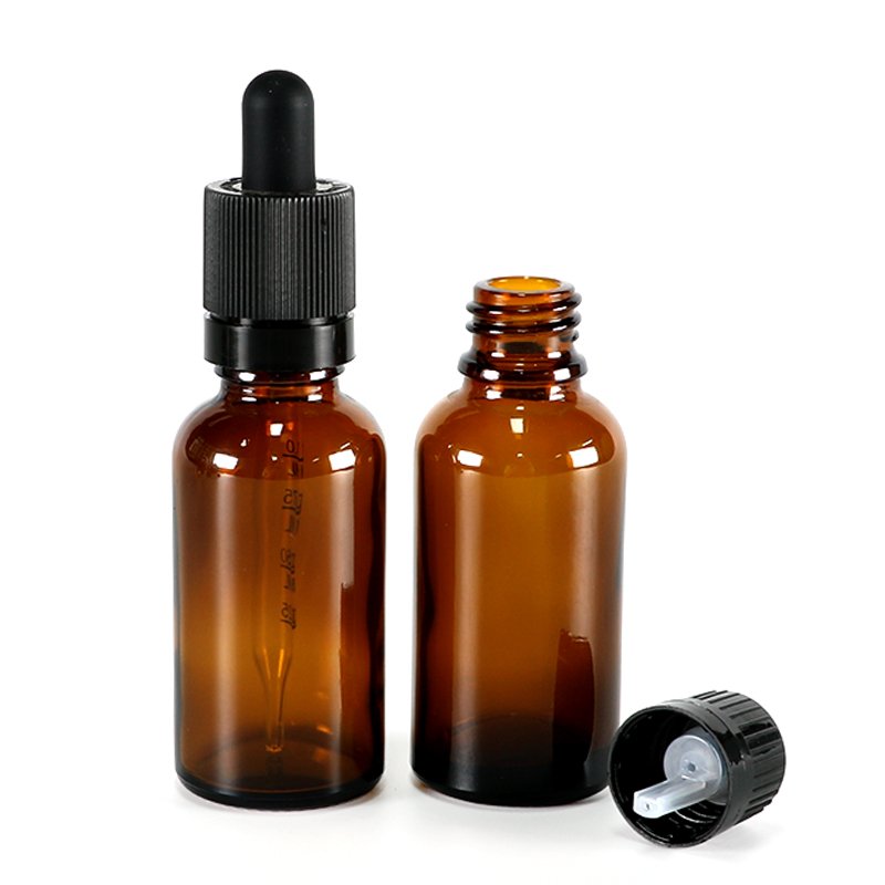 XWM Hot Amber Frosted Amber Brown Clear Boston Round Glass Bottles with dropper