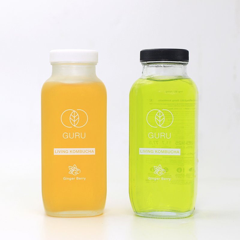 Clear French Square Beverage Glass Bottle Milk Juice Bottles Screen Printing Screw Cap Screw Top Cold Pressed 8oz 12oz 16oz