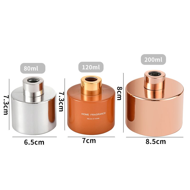 Personalized colors round fat cylinder 80ml 120ml 200ml reed diffuser empty glass bottle for DIY home decoration