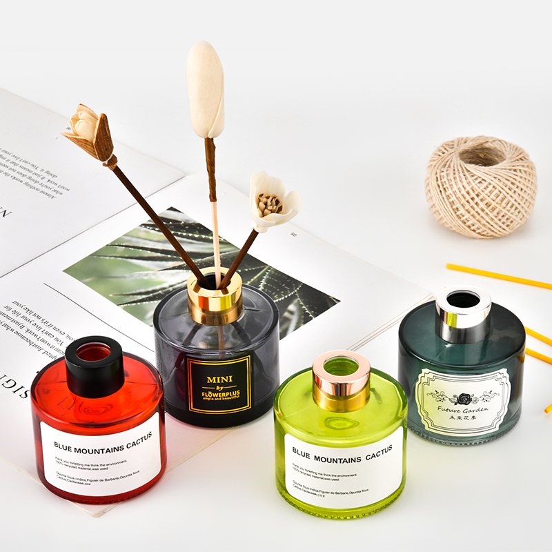 Personalized colors round fat cylinder 80ml 120ml 200ml reed diffuser empty glass bottle for DIY home decoration