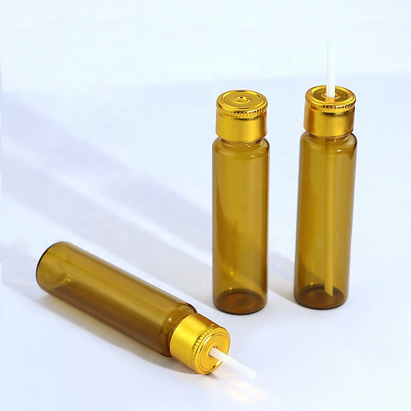 Manufacture empty 10ml oral liquid bottle with golden aluminum lid lock mouth amber glass bottle oral liquid bottle