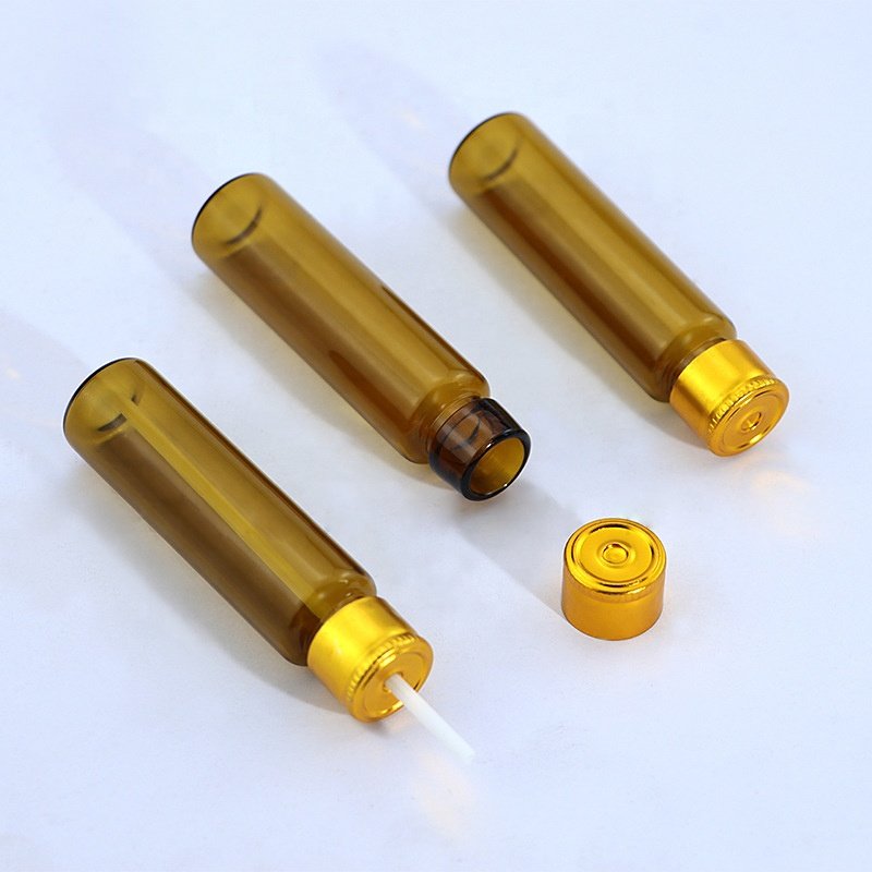 Manufacture empty 10ml oral liquid bottle with golden aluminum lid lock mouth amber glass bottle oral liquid bottle