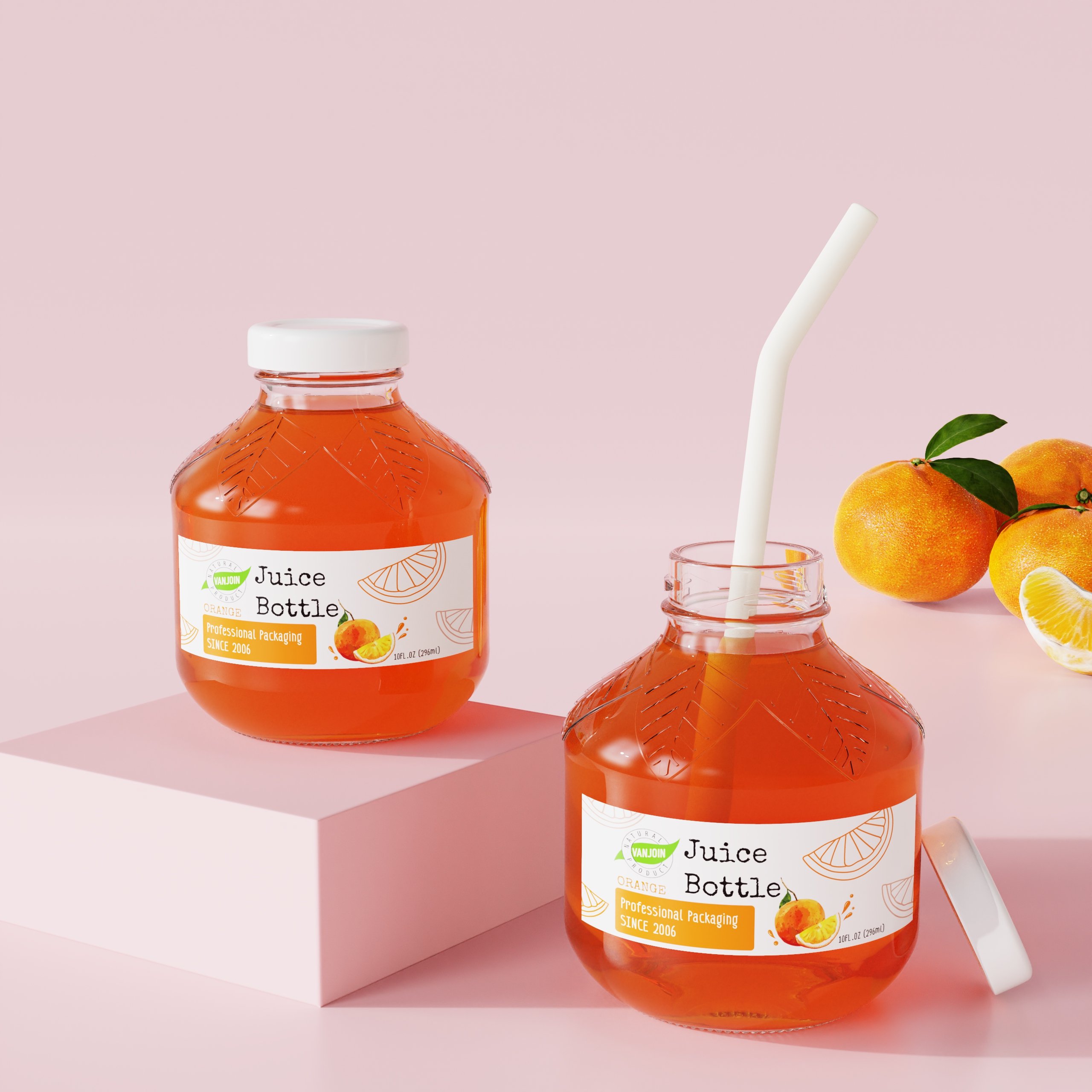 Glass Bottle Suppliers Empty 300ml Custom Shape Drink Beverage Glass Bottle for Kombucha Smoothie Cold Pressed Juice with Lid