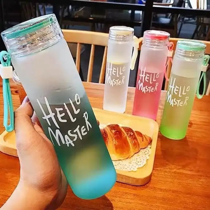 hot sports Glass Water Bottle For Sport 400ml Kids cute nice clear Drinkware Outdoor Climbing Water Bottles with custom logo