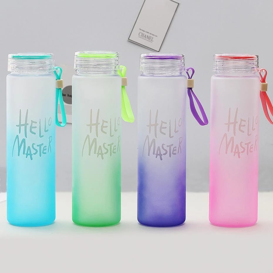 hot sports Glass Water Bottle For Sport 400ml Kids cute nice clear Drinkware Outdoor Climbing Water Bottles with custom logo