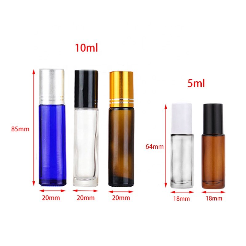 Green Cylindrical Roll On Glass Bottle 10 ml 5ml Cosmetic Roller Ball Glass Bottle Packaging (NRB01)
