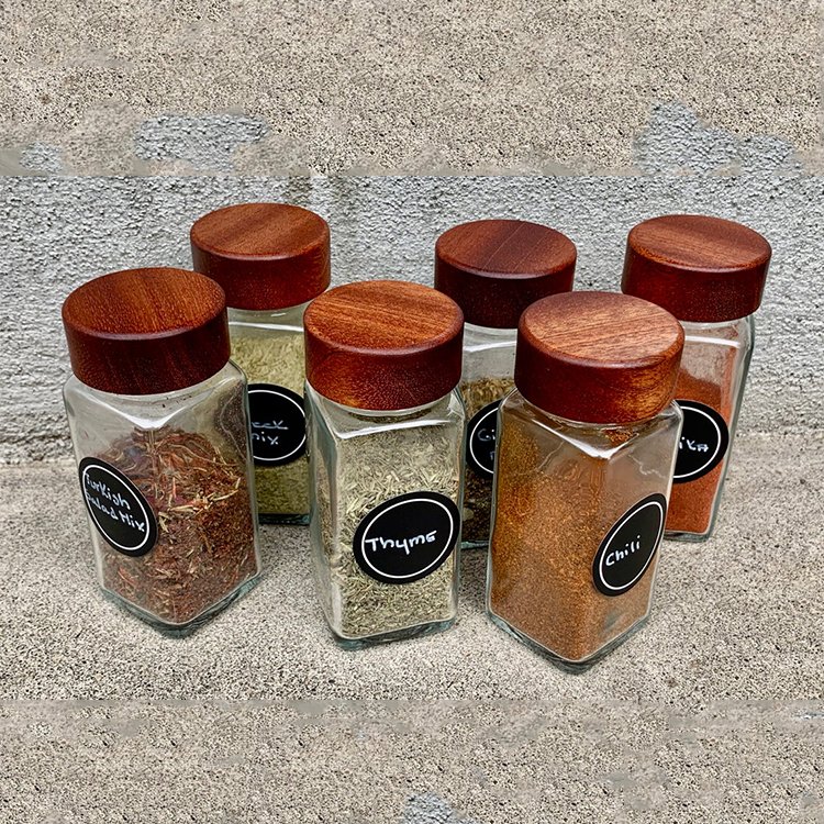 Luxury Mini 120ml 4oz Eco-friendly Natural Acacia Wood Screw Lid Airtight Square Spice Jar Glass Bottle for Kitchen Outdoor BBQ