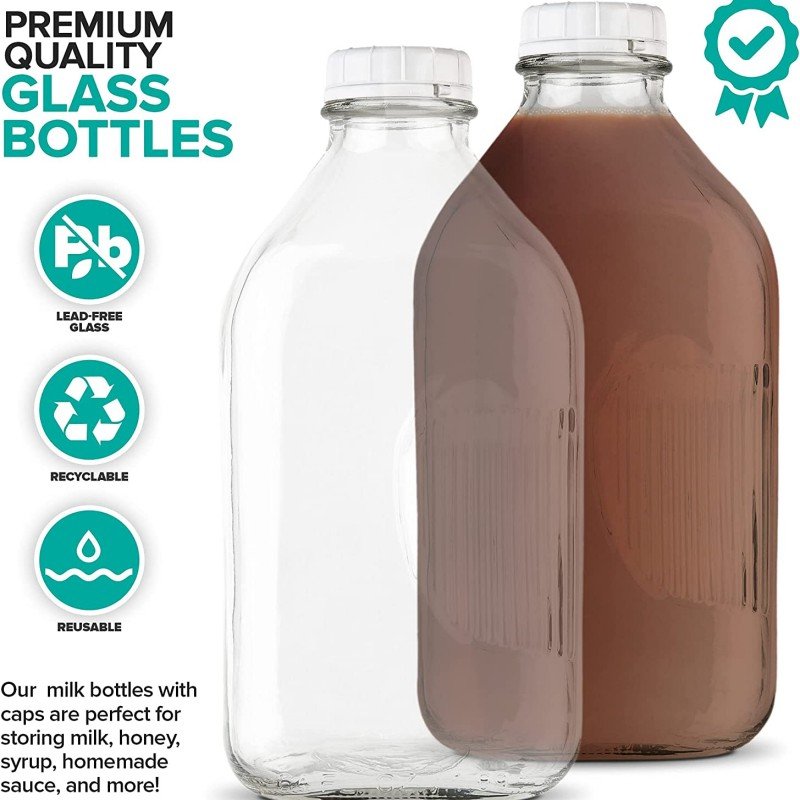 1L glass milk bottle Food grade glass bottle with lid for milk buttermilk honey ketchup jam barbecue sauce